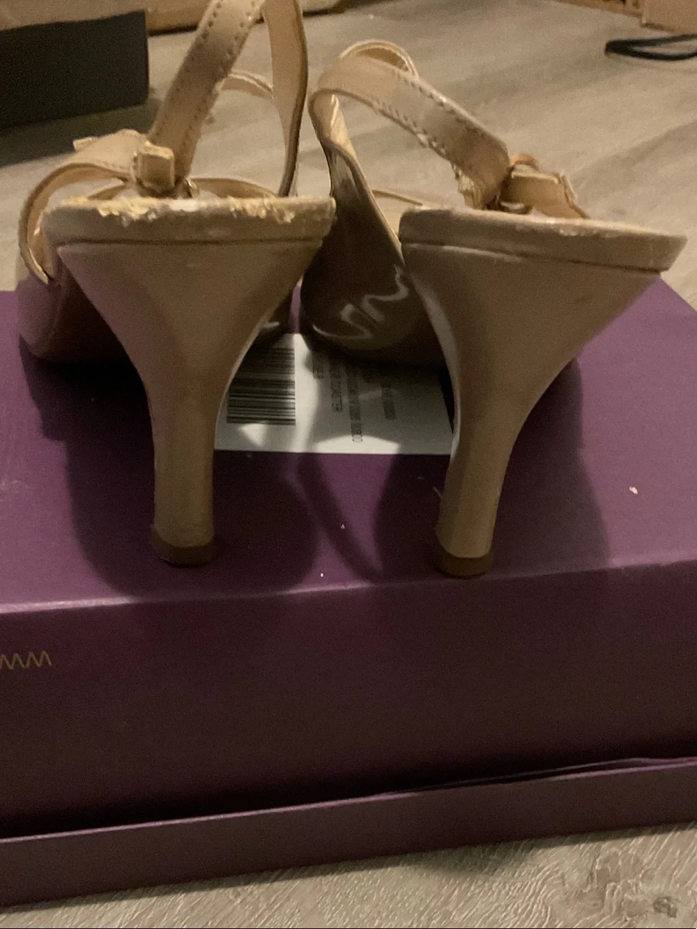 Franco Sarto Beige Patent Peep-Toe Slingback Heels